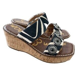 Sam Edelman Womens Alissa Sandal Size 7M Black Leather Mule Cork Wedge Platform